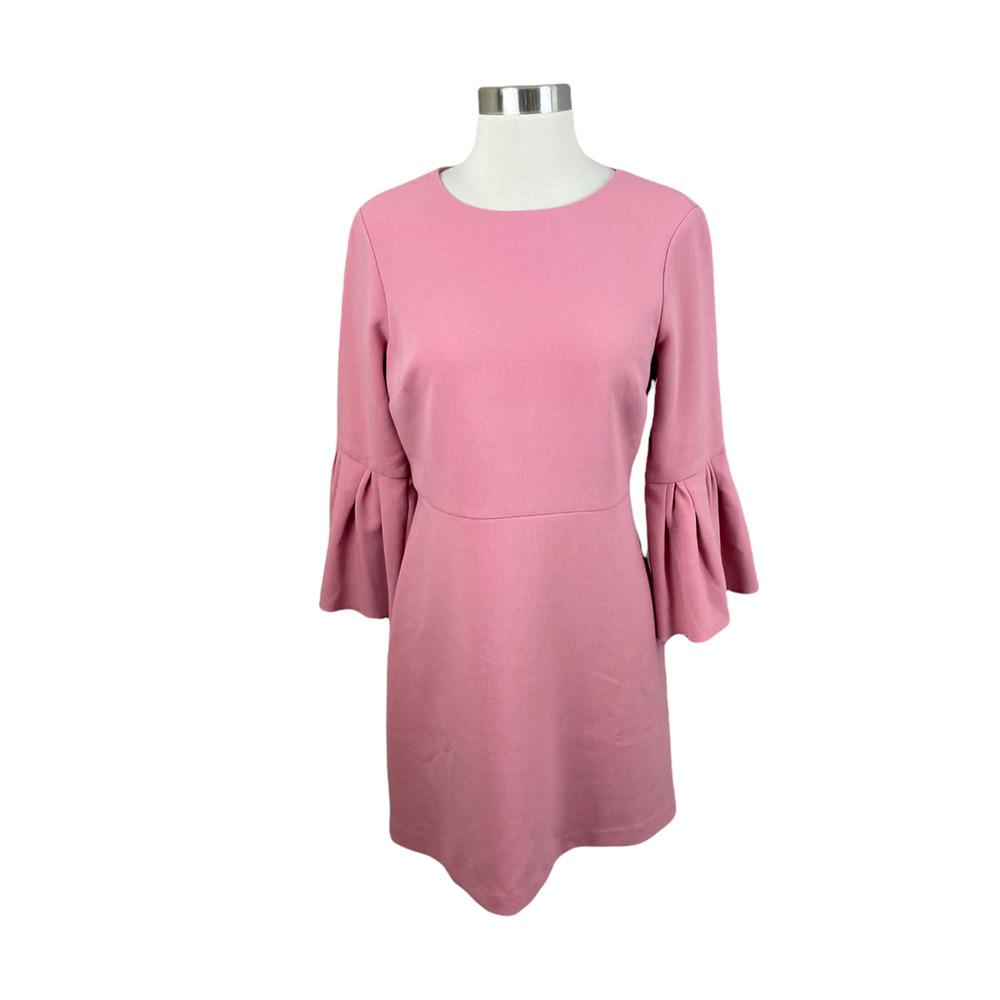 Ann Taylor NEW 4P Bell Sleeve Flare Dress in Pink Sea Shell Double Weave Bk Zip